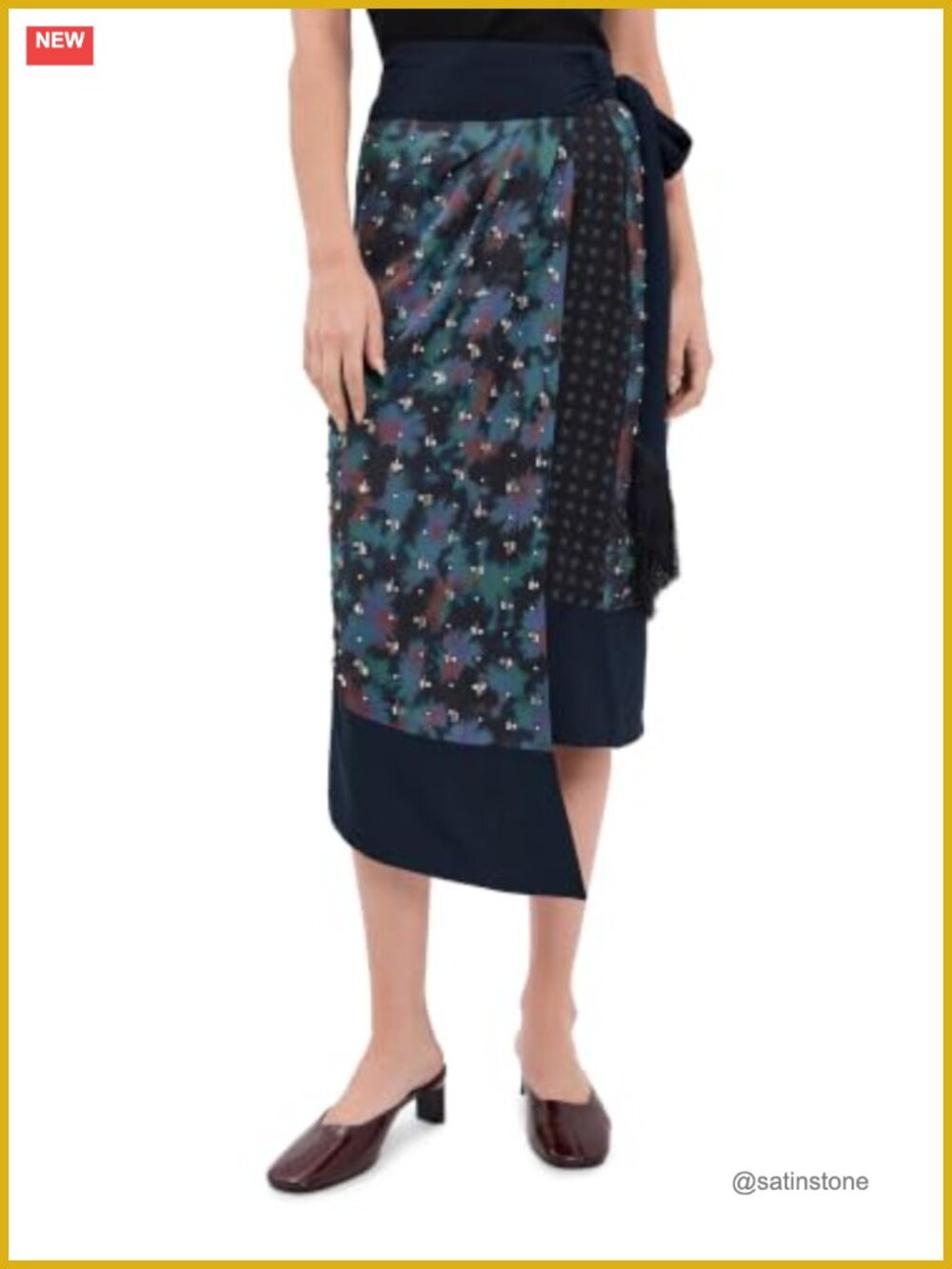 Designer Floral Wrap Skirt Tie Waist Midi Beaded Fringe